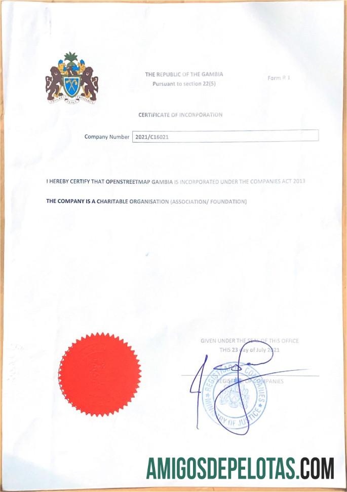 Gambia Certificate Of Incorporation modelo